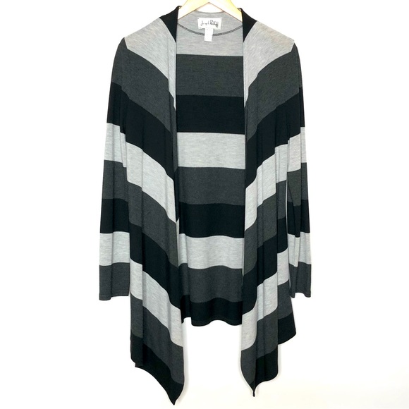 Joseph Ribkoff Sweaters - Joseph Ribkoff Long Sleeve Cardigan Sweater Large Gray Black Stripe Open Front
